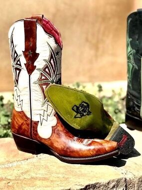 Ferrini Southlake Carroll Dragon Western Leather Boots Brown Cream SZ 9.5